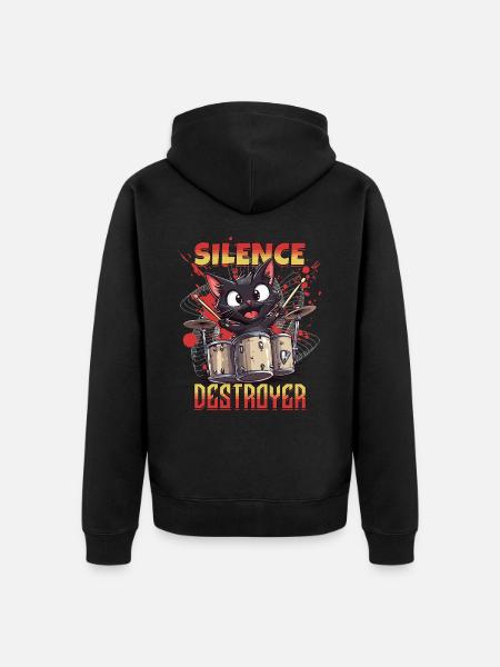 Drums Drums Silence Destroyer Cat Funny - Unisex Premium Organic Zip Hoodie - black