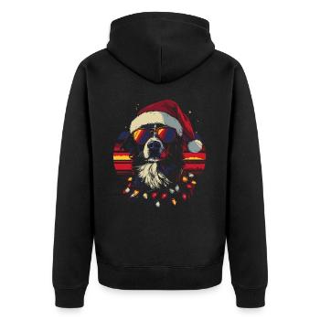 Border Collie mit Weihnachtsmütze und Sonnenbrille - Unisex Premium Bio Zip Hoodie - Schwarz - Hinten - Nico (187cm)