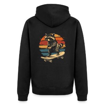 Waschbär auf Skateboard vintage - Unisex Premium Bio Zip Hoodie - Schwarz - Hinten - Nico (187cm)