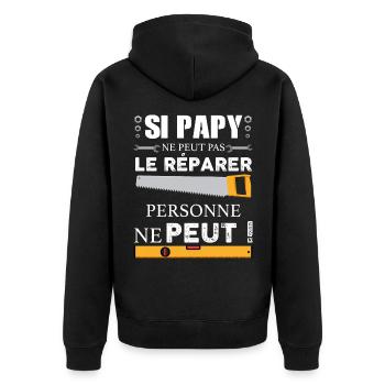 Papy bricoleur de génie. Humour bricolage - Veste à capuche bio Premium Unisexe - noir - Dos - Nico (187cm)