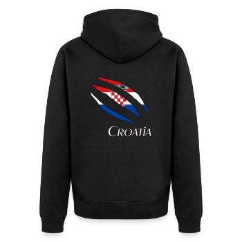 Croatia claws Kroatien Flagge aufgerissen - Unisex Premium Bio Zip Hoodie - Schwarz - Hinten - Nico (187cm)
