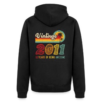 Vintage 2011, Cadeau D'anniversaire 12 Ans - Veste à capuche bio Premium Unisexe - noir - Dos - Nico (187cm)