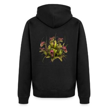 Untot und hungrig - Unisex Premium Bio Zip Hoodie - Schwarz - Hinten - Nico (187cm)