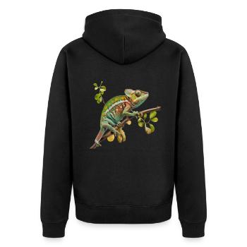 Der Chamäleon-Look - Unisex Premium Bio Zip Hoodie - Schwarz - Hinten - Nico (187cm)