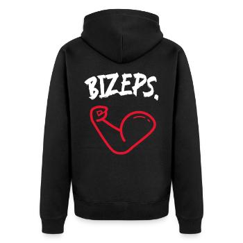 Bizeps. - Witziges Bodybuilder Design - Unisex Premium Bio Zip Hoodie - Schwarz - Hinten - Nico (187cm)
