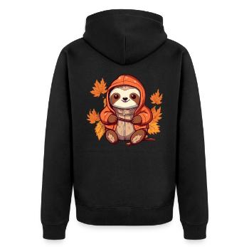 Süßes Faultier im Herbst mit Herbstlaub - Unisex Premium Bio Zip Hoodie - Schwarz - Hinten - Nico (187cm)