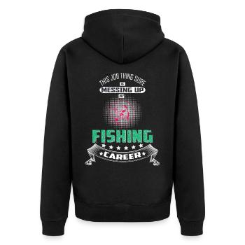 Lustiges Angler T-Shirt Geschenkidee für Fischer - Unisex Premium Bio Zip Hoodie - Schwarz - Hinten - Nico (187cm)