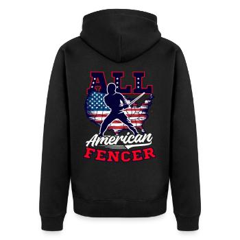 Fechten All American Fencer - Unisex Premium Bio Zip Hoodie - Schwarz - Hinten - Nico (187cm)