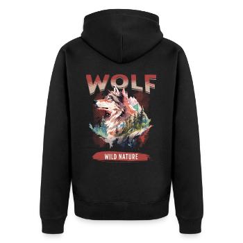Wolf Wolf Head Nature Wilderness Adventure Forest Art - Unisex Premium Organic Zip Hoodie - black - Back - Nico (187cm)