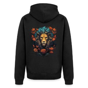 lion, tête de lion, fort, sauvage, fierté, courageux, royal, - Veste à capuche bio Premium Unisexe - noir - Dos - Nico (187cm)