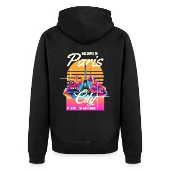 Paris, Tour Eiffel, France, Ville, Horizon, Art - Veste à capuche bio Premium Unisexe - noir - Dos - Nico (187cm)