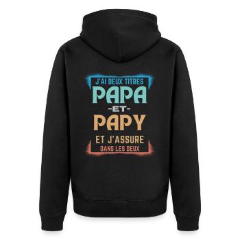 T-shirt for Daddy and Grandpa - I Have Two Titles Dad - Unisex Premium Organic Zip Hoodie - black - Back - Nico (187cm)