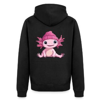 Axolotl Süß Niedlich Baby Kinder Tier Cartoon - Unisex Premium Bio Zip Hoodie - Schwarz - Hinten - Nico (187cm)
