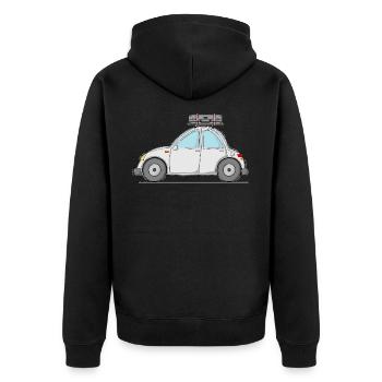 Car with suitcase on the roof in grey - Unisex Premium Organic Zip Hoodie - black - Back - Nico (187cm)