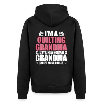 Ich bin eine Quilt-Oma, genau wie eine normale Oma - Unisex Premium Bio Zip Hoodie - Schwarz - Hinten - Nico (187cm)
