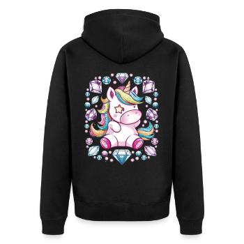 Süßes Kawaii Einhorn mit brillianten Farben - Unisex Premium Bio Zip Hoodie - Schwarz - Hinten - Nico (187cm)