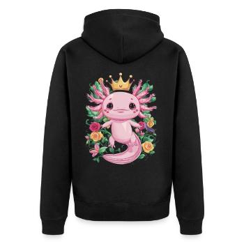 Royal Kawaii Axolotl with Crown and Roses - Unisex Premium Organic Zip Hoodie - black - Back - Nico (187cm)