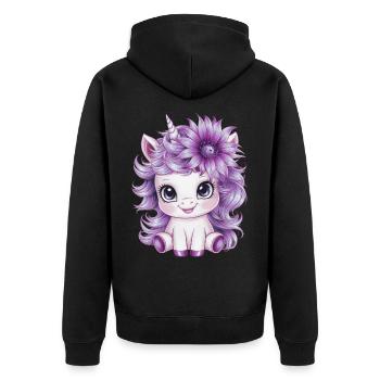 Licorne Kawaii aux fleurs violettes - Veste à capuche bio Premium Unisexe - noir - Dos - Nico (187cm)