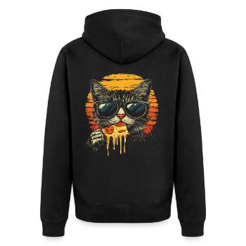 Chat en lunettes de soleil mangeant de la pizza vintage - Veste à capuche bio Premium Unisexe - noir - Dos - Nico (187cm)