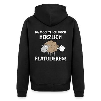 Herzlich flatulieren - Unisex Premium Bio Zip Hoodie - Schwarz - Hinten - Nico (187cm)