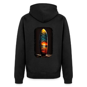 Surfing Sunset buntes Surfboard Surfbrett Surfer - Unisex Premium Bio Zip Hoodie - Schwarz - Hinten - Nico (187cm)