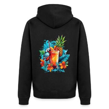 Sommer Cocktail Ananas Ara Papagei Blumen Urlaub - Unisex Premium Bio Zip Hoodie - Schwarz - Hinten - Nico (187cm)