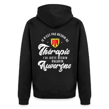 Auvergne thérapie Humour Auvergnat - Veste à capuche bio Premium Unisexe - noir - Dos - Nico (187cm)