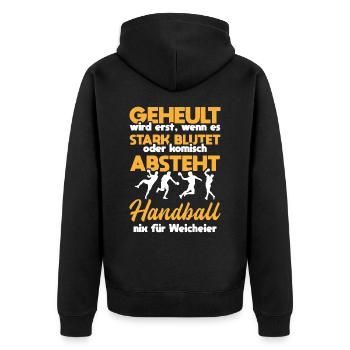 Handballer Weisheit Bluten Handball Weicheier - Unisex Premium Bio Zip Hoodie - Schwarz - Hinten - Nico (187cm)