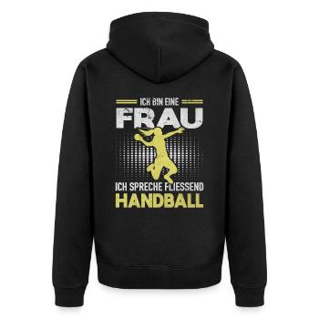 Handballerin Handballspielerien Spreche Handball - Unisex Premium Bio Zip Hoodie - Schwarz - Hinten - Nico (187cm)