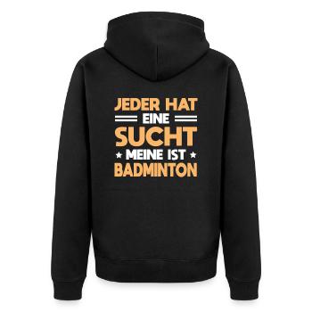 Badmintonspieler Sportart Sucht Badminton - Unisex Premium Bio Zip Hoodie - Schwarz - Hinten - Nico (187cm)