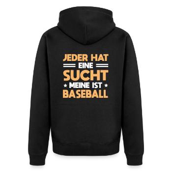 Baseballer Jeder Hat Eine Sucht Meine Ist Baseball - Unisex Premium Bio Zip Hoodie - Schwarz - Hinten - Nico (187cm)