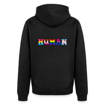 Drapeau LGBT humain Fierté gay lesbienne transgenre - Veste à capuche bio Premium Unisexe - noir - Dos - Nico (187cm)
