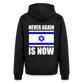 Never again is now - Unisex Premium Organic Zip Hoodie - black - Back - Nico (187cm)