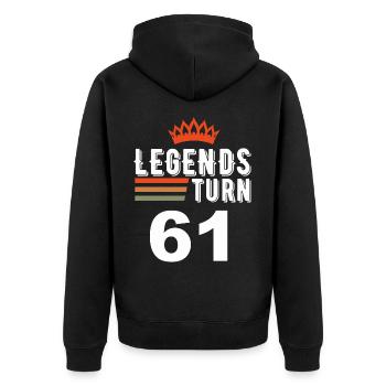 Legenden werden 61, 61 Geburtstag - Unisex Premium Bio Zip Hoodie - Schwarz - Hinten - Nico (187cm)