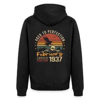 Né en Fevrier 1937 Anniversaire 1937 Février - Veste à capuche bio Premium Unisexe - noir - Dos - Nico (187cm)