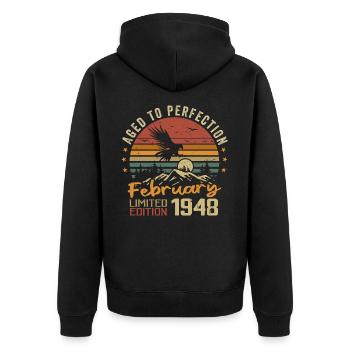 Né en Fevrier 1948 Anniversaire 1948 Février - Veste à capuche bio Premium Unisexe - noir - Dos - Nico (187cm)