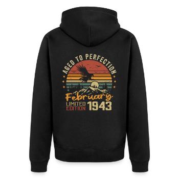 Né en Fevrier 1943 Anniversaire 1943 Février - Veste à capuche bio Premium Unisexe - noir - Dos - Nico (187cm)