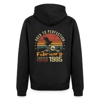 Born in February 1985 Birthday 1985 February - Unisex Premium Organic Zip Hoodie - black - Back - Nico (187cm)