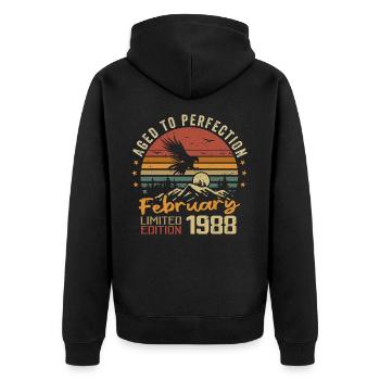 Né en Fevrier 1988 Anniversaire 1988 Février - Veste à capuche bio Premium Unisexe - noir - Dos - Nico (187cm)