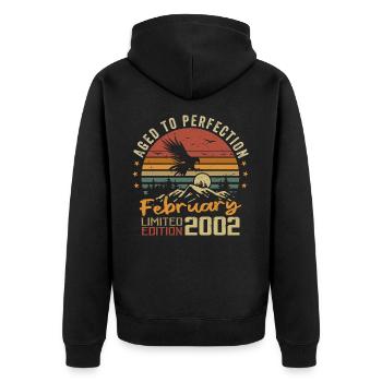 Born in February 2002 Birthday 2002 February - Unisex Premium Organic Zip Hoodie - black - Back - Nico (187cm)