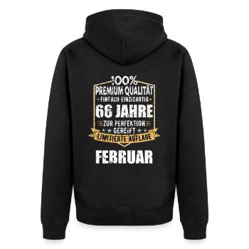 66. Geburtstag FEBRUAR Jahrgang 1958 Geschenkidee - Unisex Premium Bio Zip Hoodie - Schwarz - Hinten - Nico (187cm)