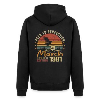 Les Légendes Sont Nées en Mars 1981 Vintage Retro - Veste à capuche bio Premium Unisexe - noir - Dos - Nico (187cm)