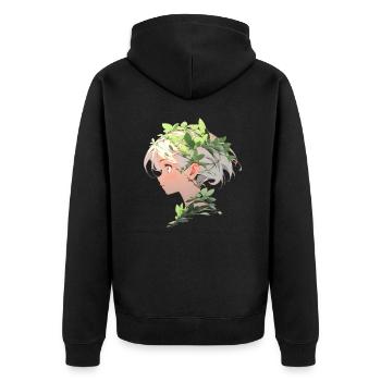 Portrait einer jungen Frau im Cartoon Stil - Unisex Premium Bio Zip Hoodie - Schwarz - Hinten - Nico (187cm)