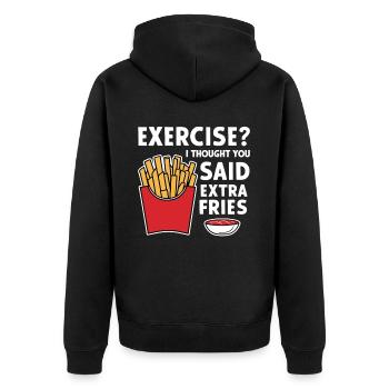 Exercise Extra Fries Fitnessstudio Gym Lustig - Unisex Premium Bio Zip Hoodie - Schwarz - Hinten - Nico (187cm)