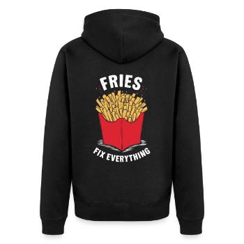 Fries Fix Everything - Unisex Premium Organic Zip Hoodie - black - Back - Nico (187cm)