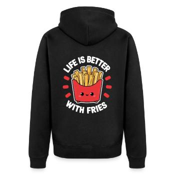 Pommes Pommesbude Life Is Better With Fries - Unisex Premium Bio Zip Hoodie - Schwarz - Hinten - Nico (187cm)