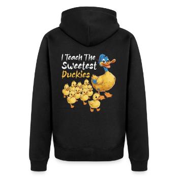 Ich unterrichte die süßesten Enten Lehrer Quietscheente - Unisex Premium Bio Zip Hoodie - Schwarz - Hinten - Nico (187cm)