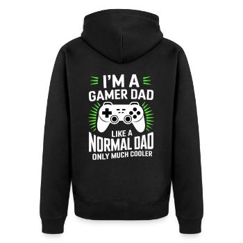 Gamer Dad T-Shirt – Funny Father's Day Gift - Unisex Premium Organic Zip Hoodie - black - Back - Nico (187cm)