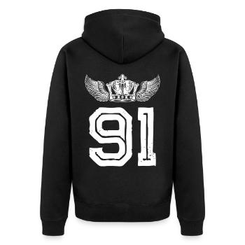 91 Number crown - Unisex Premium Organic Zip Hoodie - black - Back - Nico (187cm)