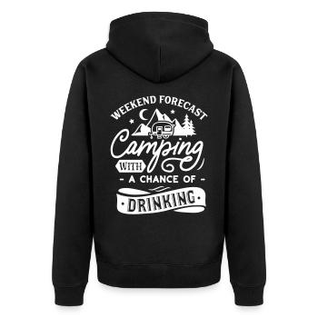 CAMPING BETRUNKEN BIER TRINKEN SPRÜCHE SUFF MOTIV - Unisex Premium Bio Zip Hoodie - Schwarz - Hinten - Nico (187cm)